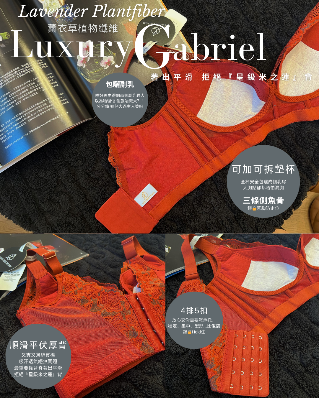 《 LuxuryGabriel 》可加墊可拆墊薄杯 無鋼圈 防乳腺阻塞  高包覆度深谷集中  矯型