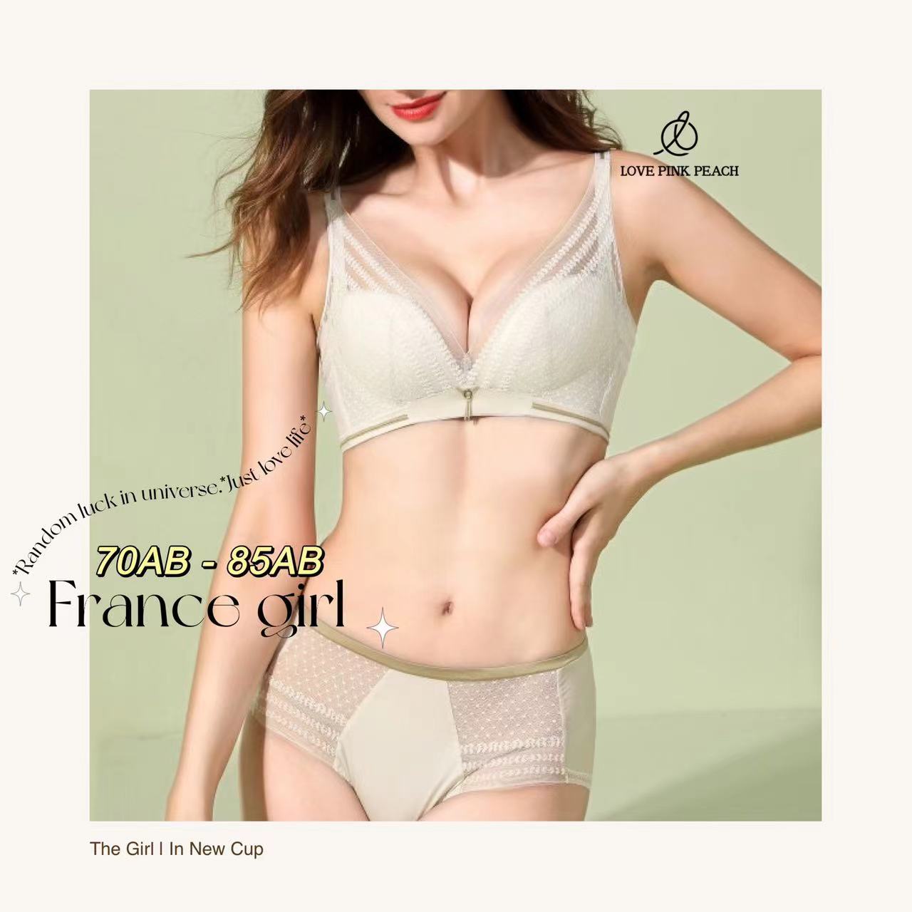 "France Girl" curve air sponge cup without steel ring, preventing breast blockage, high coverage, deep valley concentration, orthopedic