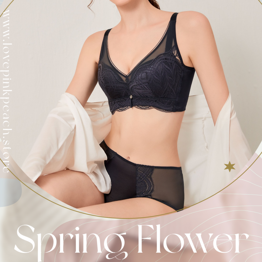 《 Spring Flower 》曲線空氣植物棉杯 無鋼圈 防乳腺阻塞  高包覆度深谷集中  矯型套裝